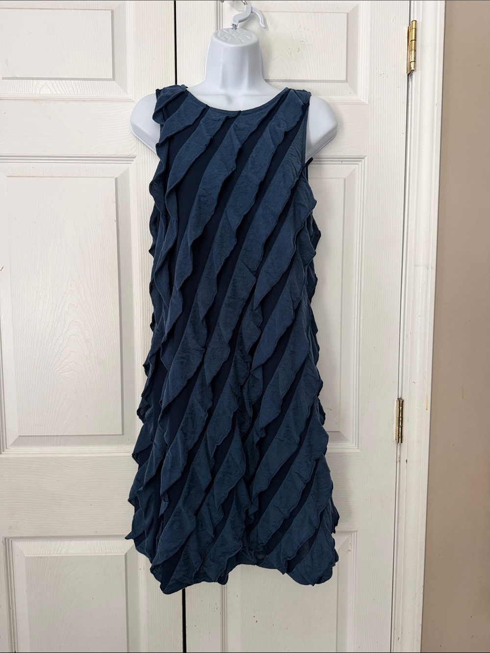 Cupio Navy Blue Ruffle A-Line Dress Sz M EUC
